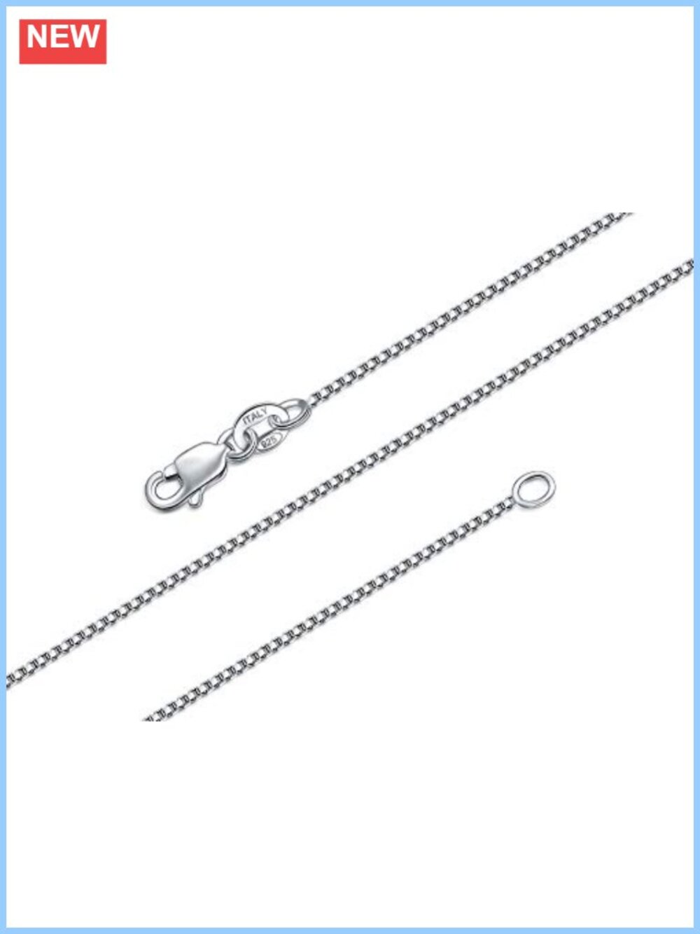 Sterling Silver 1mm Box Chain Necklace 14-30 Inch Lobster Claw Clasp
